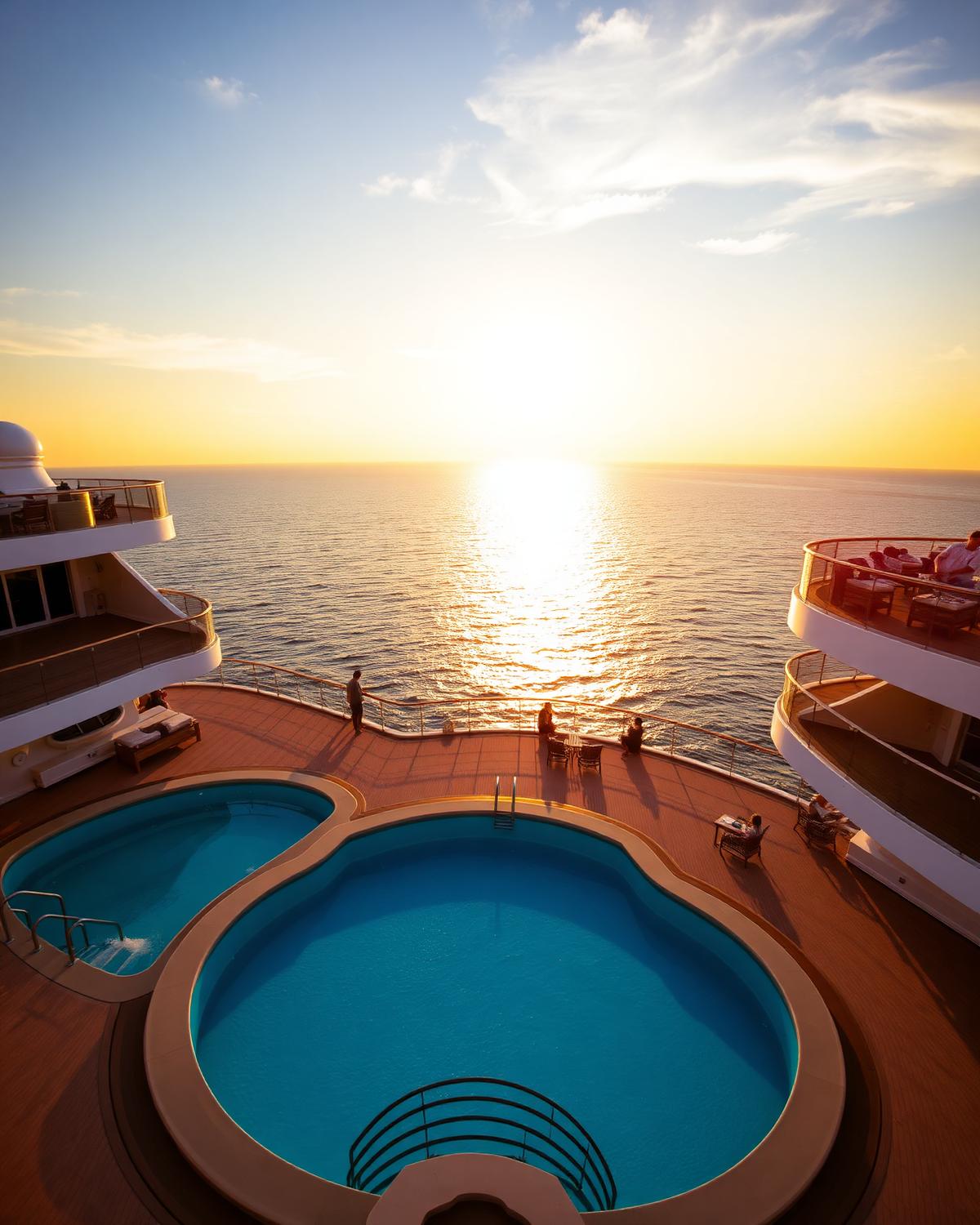Sunset over a luxury cruise ship deck